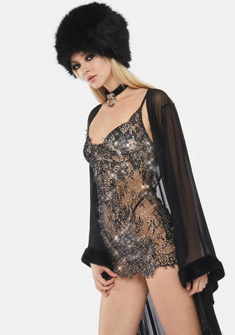 Undercover Lair Lace Rhinestone Backless Chemise