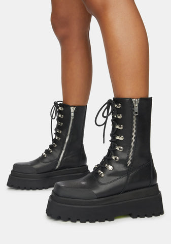 Synth Unisex Genuine Leather Square Toe Combat Boots