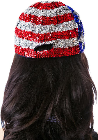 American Flag X Sequin Cap