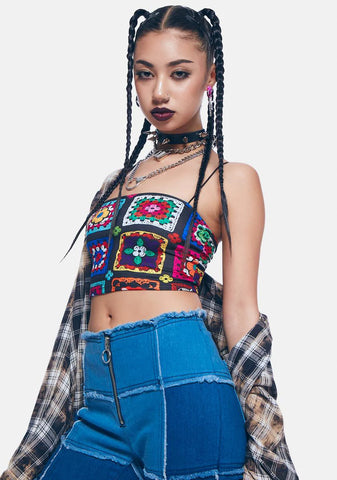 Not So Clueless Crochet Print Top