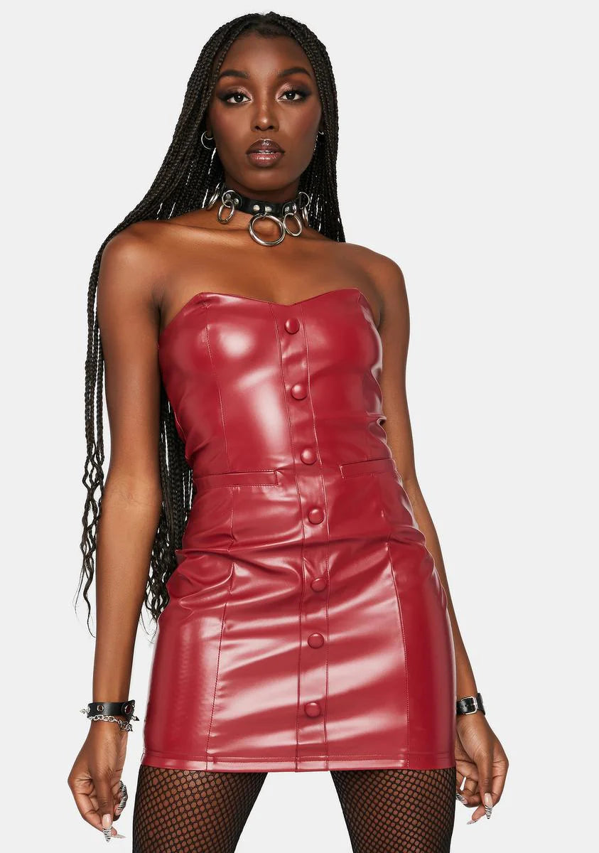 Cherry Spotlight Rockstar Faux Leather Mini Dress