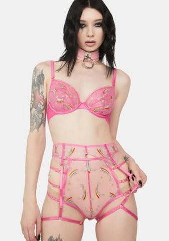 Coccinelle Rainbow Shooting Star Pride Embroidery Suspender Belt