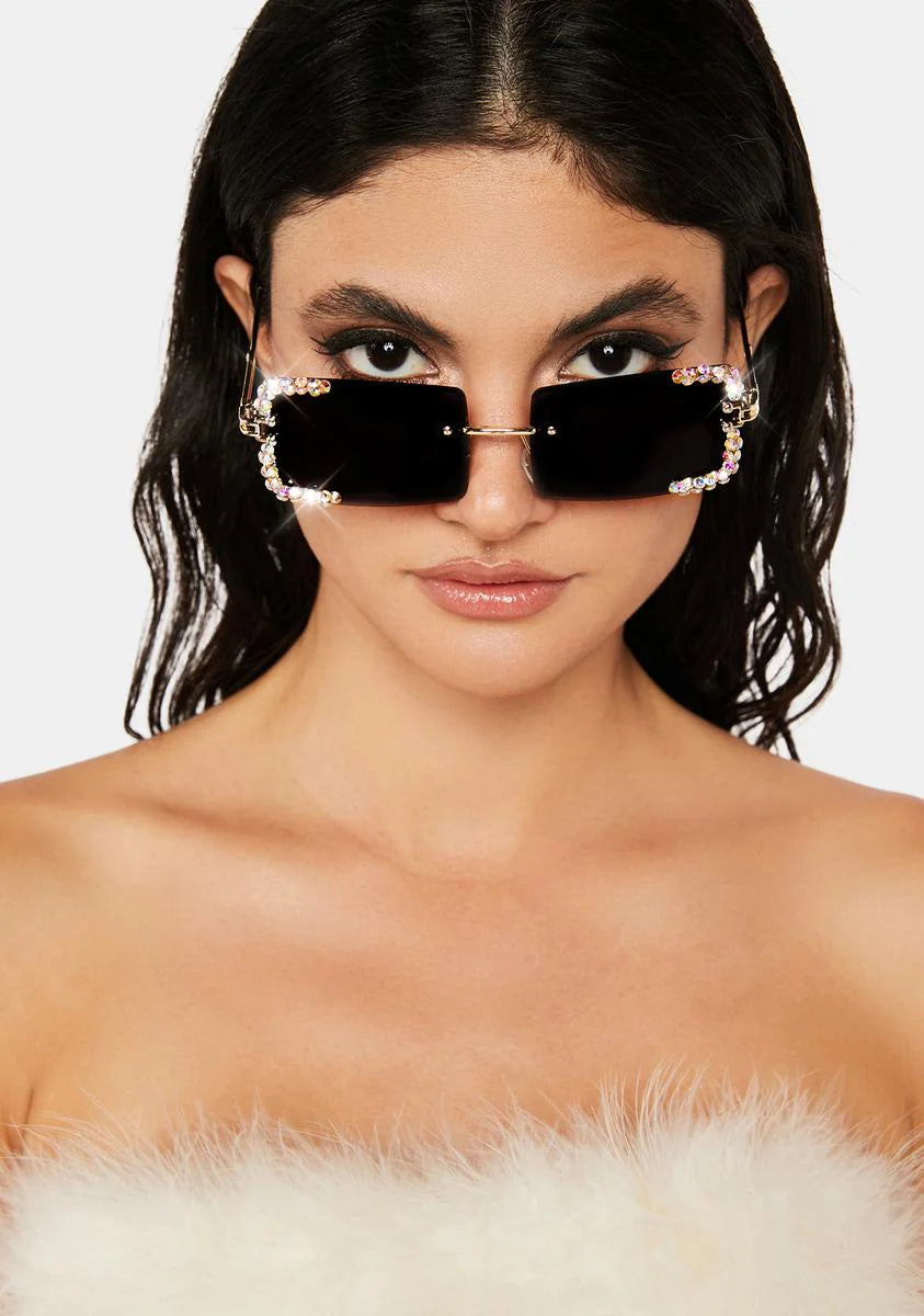 Black Rimless Revival Rhinestone Sunglasses