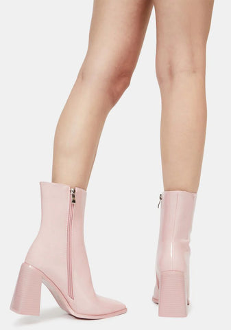 Pink Patent Belle Heeled Boots