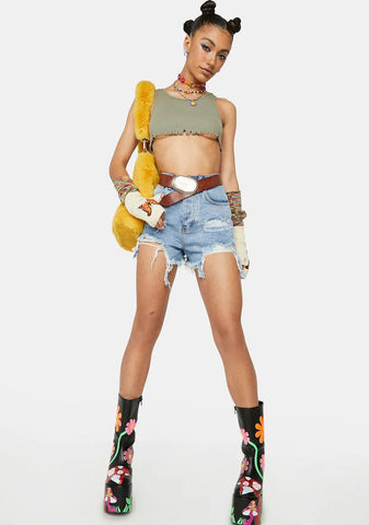 Miss Go Getter Distressed Denim Shorts