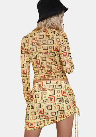 Yellow Cubby Ruched Mini Skirt