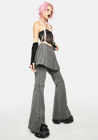 Pleated Skirt And Jeans Set