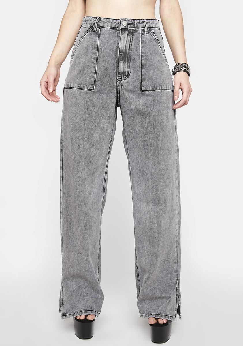 Washed Grey Wide Leg Baggy Pants