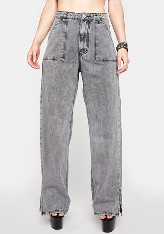 Washed Grey Wide Leg Baggy Pants
