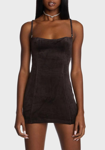 Chocolate Starlet Moments Velour Mini Dress