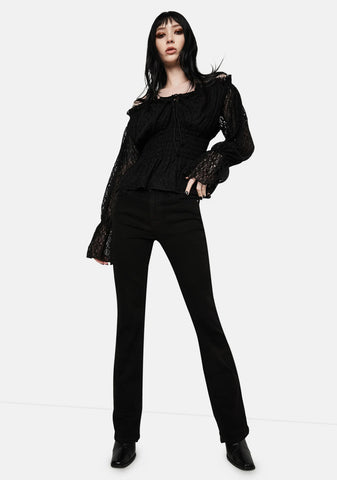 Lace Flute Sleeve Off The Shoulder Top