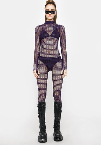 Violet Outta Your Mind Sheer Jumpsuit