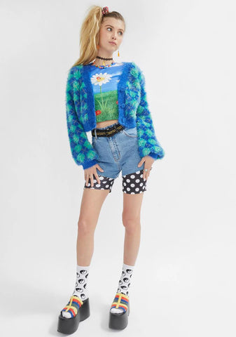 Static Cling Fuzzy Argyle Cardigan