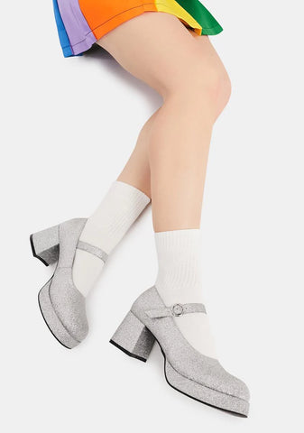 Silver Recess Junkie Glitter Mary Janes