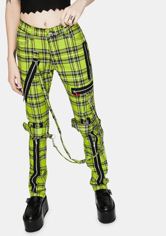 Neon Lime Plaid Bondage Pants