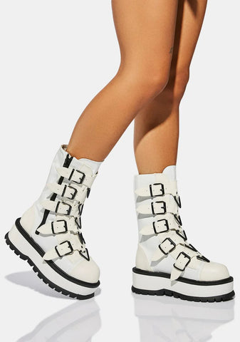 White Slacker Combat Boots
