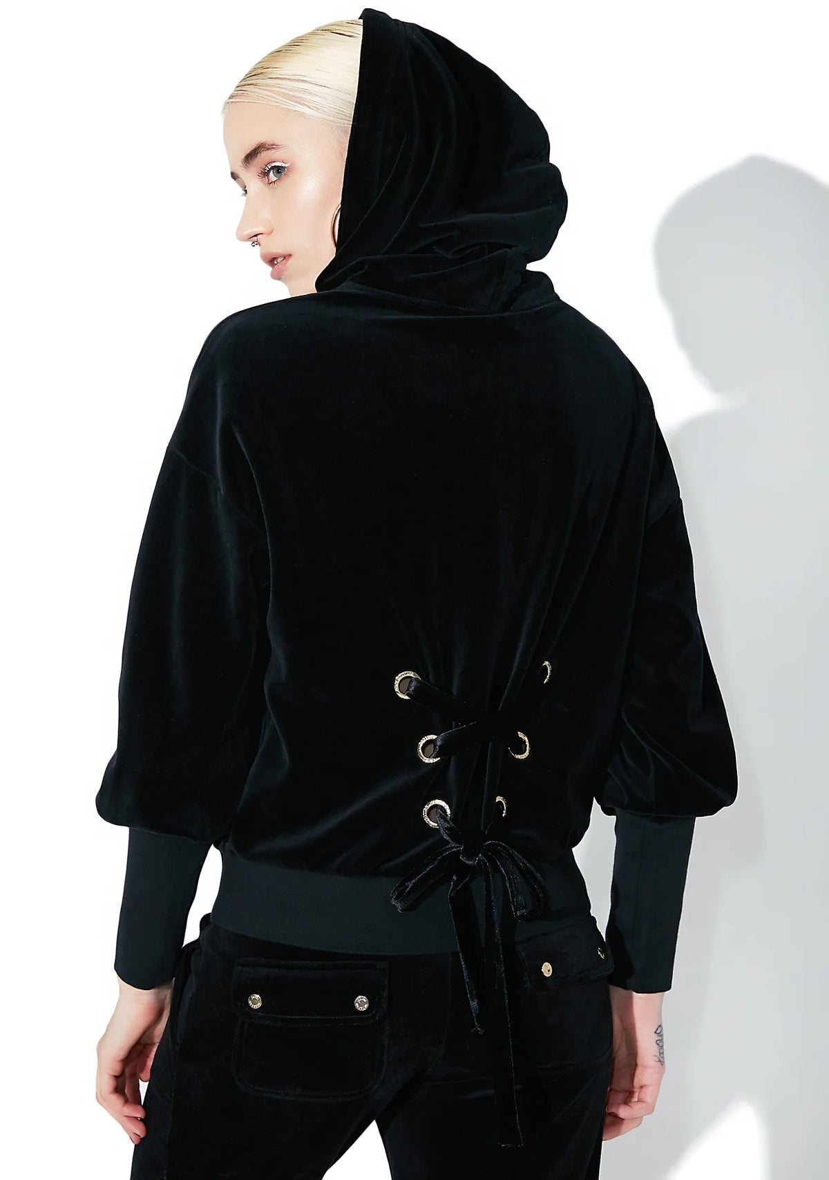 Velour Lace Back Hoodie