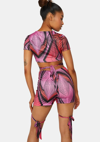 Abstract Printed Cut Out Cycle Shorts