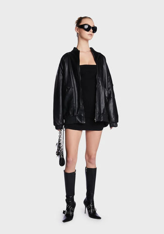 Black Denim Lace-Up Strapless Dress