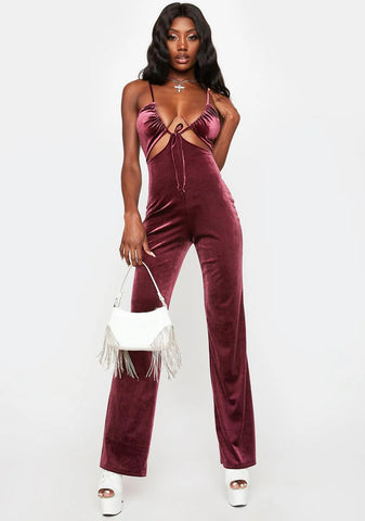 Berry Look This Way Velvet Jumpsuit