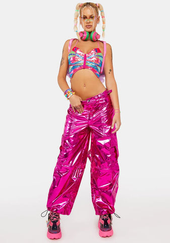 Sweet Rave Action Holographic Cargo Pants