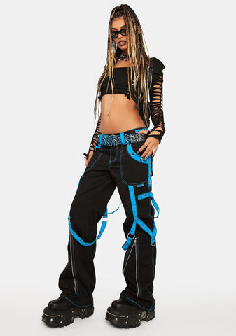 Blue Multi Eyelet Dark Street Pants