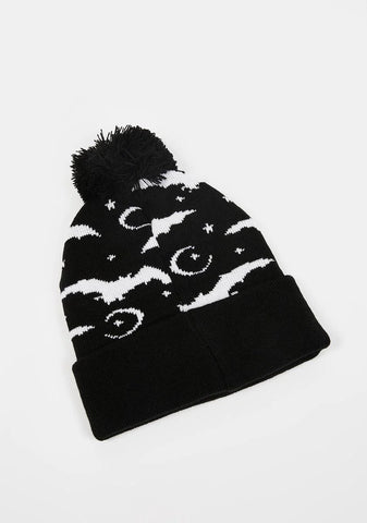 Bat And Moon Knit Beanie