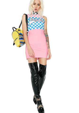 High Neck Sleeveless Mini Dress