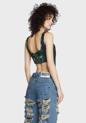 Digital Print Mesh Corset Top