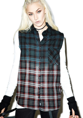 Dip Dye Sleeveless Flannel - Black