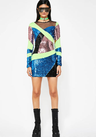 Crossed Lines Sequin Dress