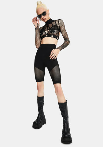 Noir 10% Luck Mesh Panelled Biker Shorts