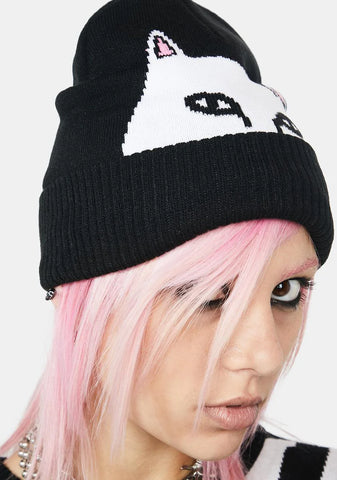 Black Peeking Nermal Beanie