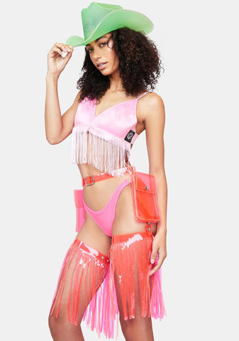 Pink Fringe Garter Harness