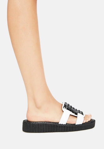 White TUKskin Studded Mule Sandals
