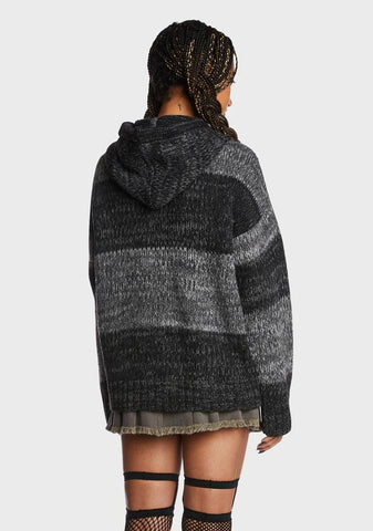 Carbon Zip Up Hood Knit Cardigan
