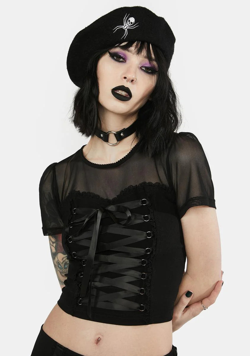 Cemetery Gates Lace Up Crop Top