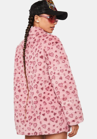 Pink Heart Faux Fur Coat
