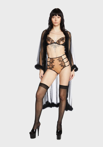 Tiger Peach Mesh Embroidered High Waisted Brief