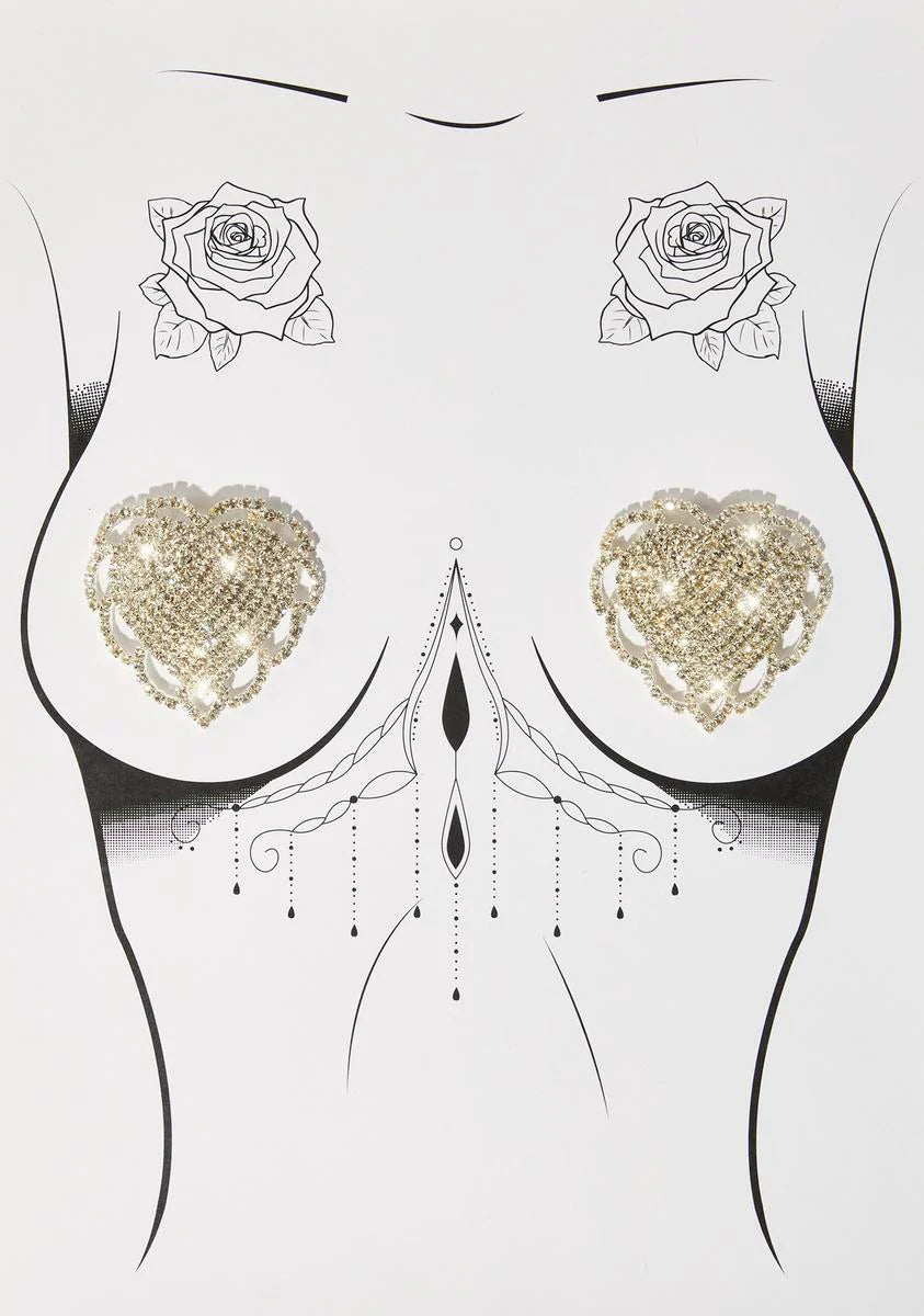 Eff Flowers Reusable Crystal Jewel Heart Pasties
