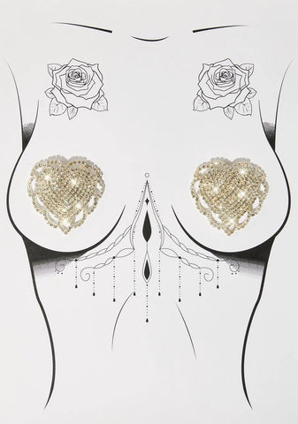 Eff Flowers Reusable Crystal Jewel Heart Pasties