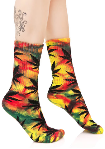 Tropical Tie Dye Plant Life Crew Sock