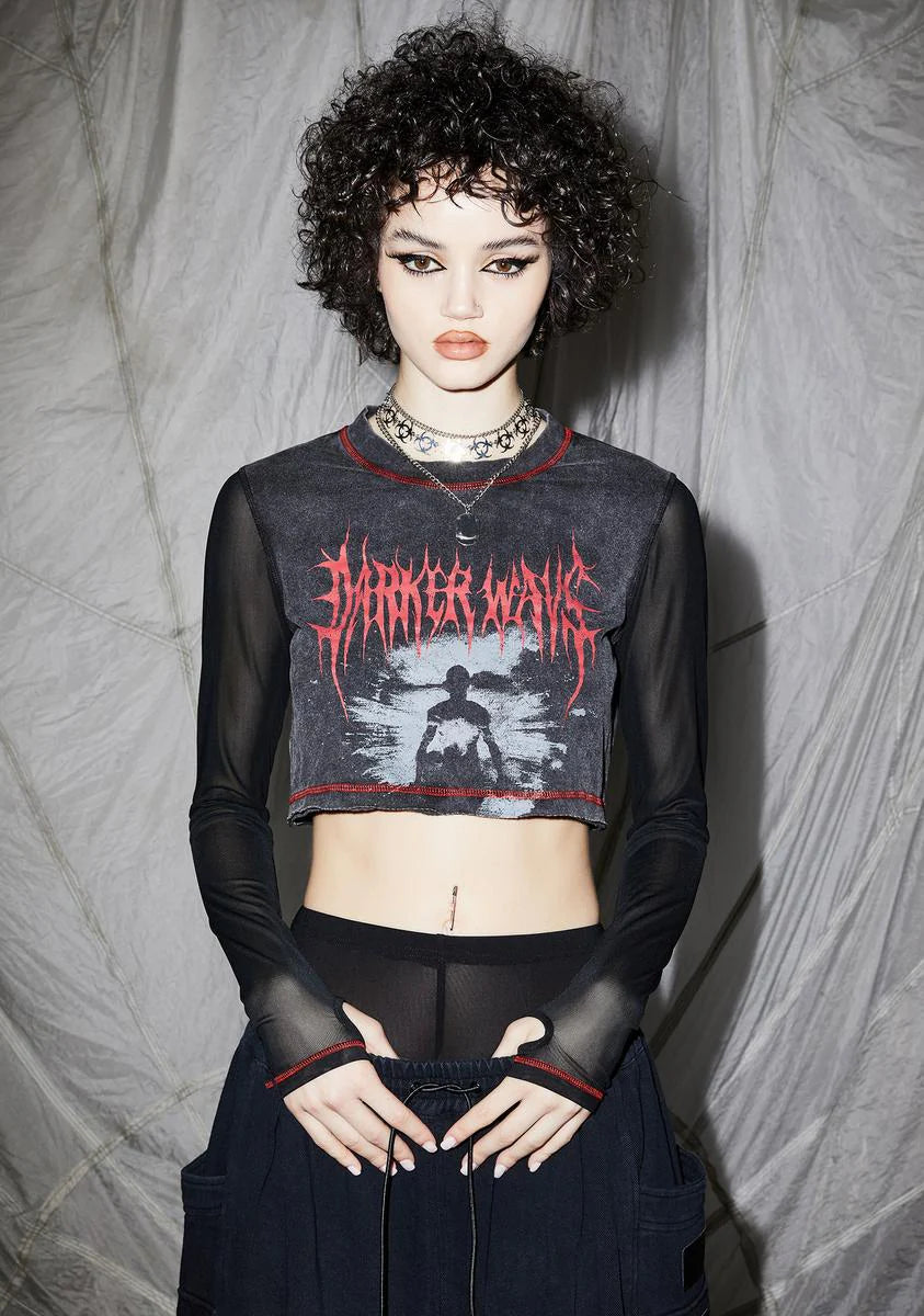 Reverb Mesh Sleeve Graphic Crop Tee