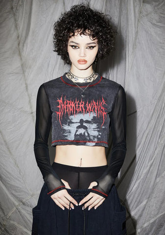 Reverb Mesh Sleeve Graphic Crop Tee