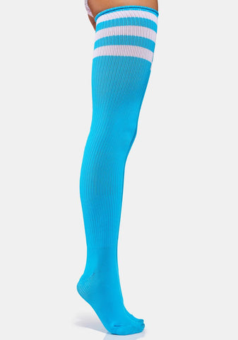 Aqua Cupid Shuffle Thigh High Socks