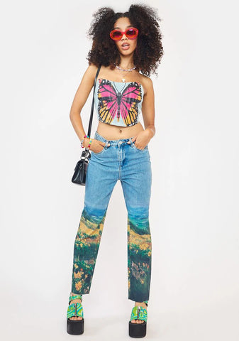 Denim Wings To Carry You Corset Top
