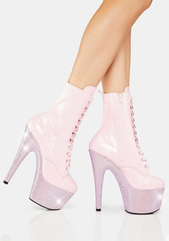 Baby Pink Bejeweled-1020-7 Platform Heels