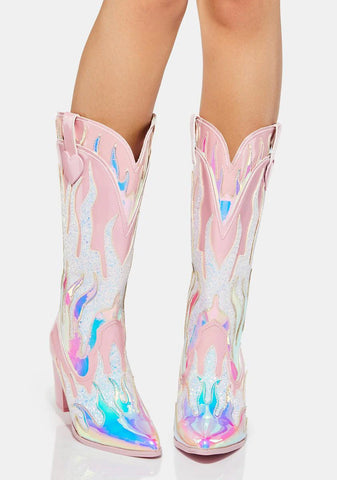 Pink Space Cowgirl Flame Boots
