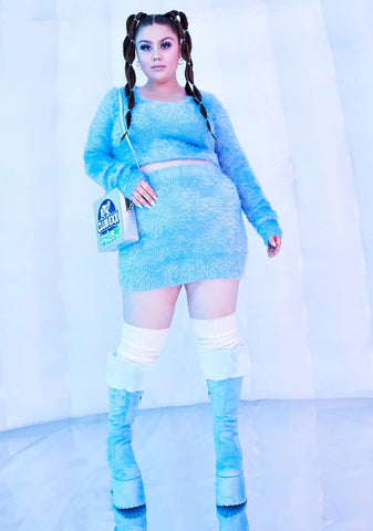 I'll Freeze U Out Fuzzy Knit Mini Skirt
