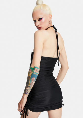 Void Filled Chain Halter Mini Dress